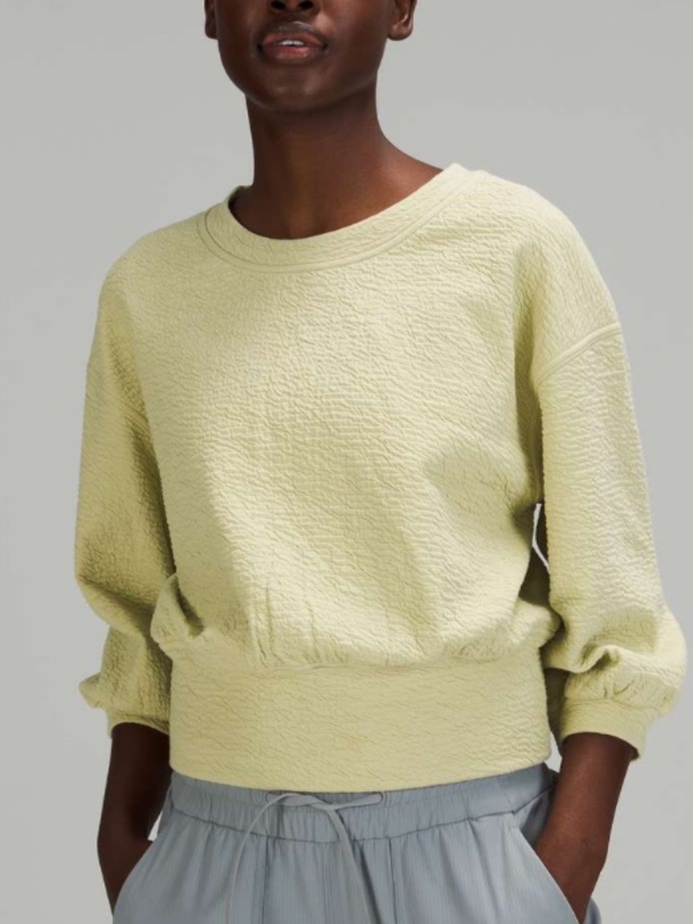 Lululemon Textured Crewneck Pullover Dew Green Puff Sleeve Relaxed Fit-10